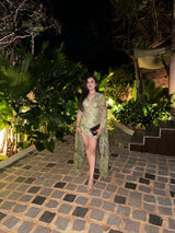 Plunge neck long sleeve dress