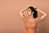 Golden handwork Orange Satin gown - Aayushi Pathania Jaipur