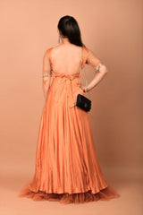 Golden handwork Orange Satin gown - Aayushi Pathania Jaipur