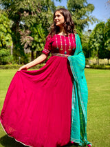Dark Pink Handwork Anarkali - Aayushi Pathania Jaipur