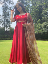 Red Zari work Anarkali with lehariya dupatta - Aayushi Pathania Jaipur