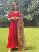 Red Zari work Anarkali with lehariya dupatta - Aayushi Pathania Jaipur