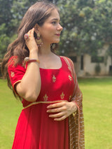 Red Zari work Anarkali with lehariya dupatta - Aayushi Pathania Jaipur