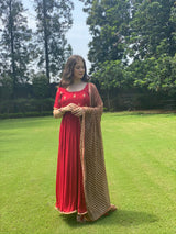 Red Zari work Anarkali with lehariya dupatta - Aayushi Pathania Jaipur