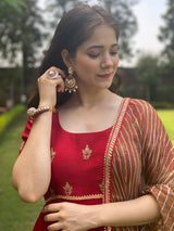 Red Zari work Anarkali with lehariya dupatta - Aayushi Pathania Jaipur