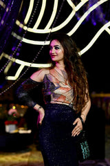 Blue multicolor Bling Fishcut gown - Aayushi Pathania Jaipur