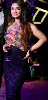 Blue multicolor Bling Fishcut gown - Aayushi Pathania Jaipur