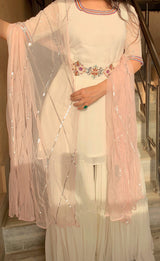 Full Ghera White Sharara with baby pink dupatta - Aayushi Pathania Jaipur