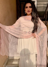 Full Ghera White Sharara with baby pink dupatta - Aayushi Pathania Jaipur