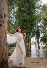 Ivory Bliss Embellished Gown with chikankari pants - Aayushi Pathania Jaipur