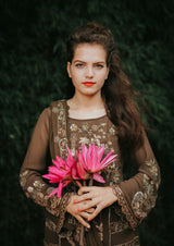 Brown and Gold heavy hand embroidery suit set - Aayushi Pathania Jaipur