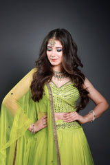 Lime Green Mirror work Lehenga - Aayushi Pathania Jaipur