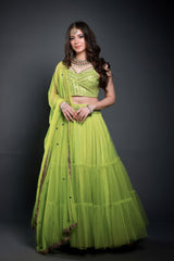 Lime Green Mirror work Lehenga - Aayushi Pathania Jaipur