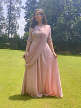 Pink embroidered Pre-drape Anarkali - Aayushi Pathania Jaipur