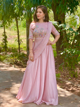 Pink embroidered Pre-drape Anarkali - Aayushi Pathania Jaipur