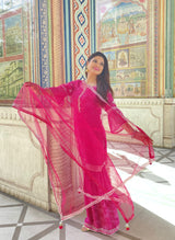 Pink Lehariya embellished sleeves Sharara Set - Aayushi Pathania Jaipur