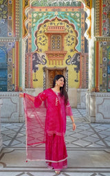 Pink Lehariya embellished sleeves Sharara Set - Aayushi Pathania Jaipur