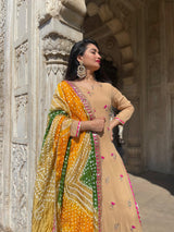 Khaki Gold Gota Patti Anarkali Set - Aayushi Pathania Jaipur