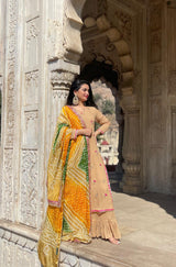 Khaki Gold Gota Patti Anarkali Set - Aayushi Pathania Jaipur