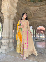 Khaki Gold Gota Patti Anarkali Set - Aayushi Pathania Jaipur