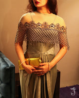 Olive color drape gown with embellished cape - Aayushi Pathania Jaipur