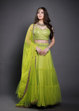 Lime Green Mirror work Lehenga - Aayushi Pathania Jaipur