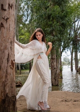 Ivory Bliss Embellished Gown with chikankari pants - Aayushi Pathania Jaipur