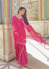 Pink Lehariya embellished sleeves Sharara Set - Aayushi Pathania Jaipur