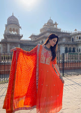 Orange Gotta Patti handwork Anarkali - Aayushi Pathania Jaipur
