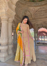 Khaki Gold Gota Patti Anarkali Set - Aayushi Pathania Jaipur