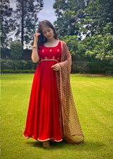 Red Zari work Anarkali with lehariya dupatta - Aayushi Pathania Jaipur