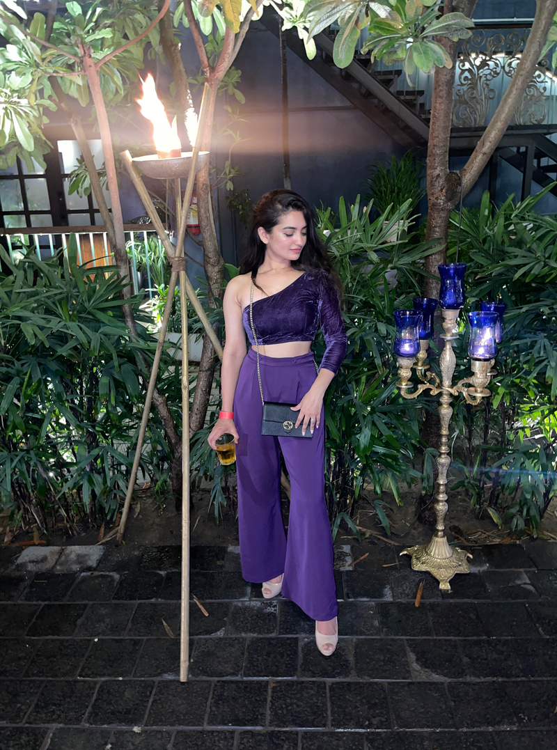 One shoulder purple Co-ord set