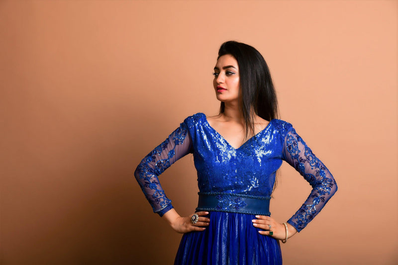 Embellished Blue Sequence Gown - Aayushi Pathania Jaipur
