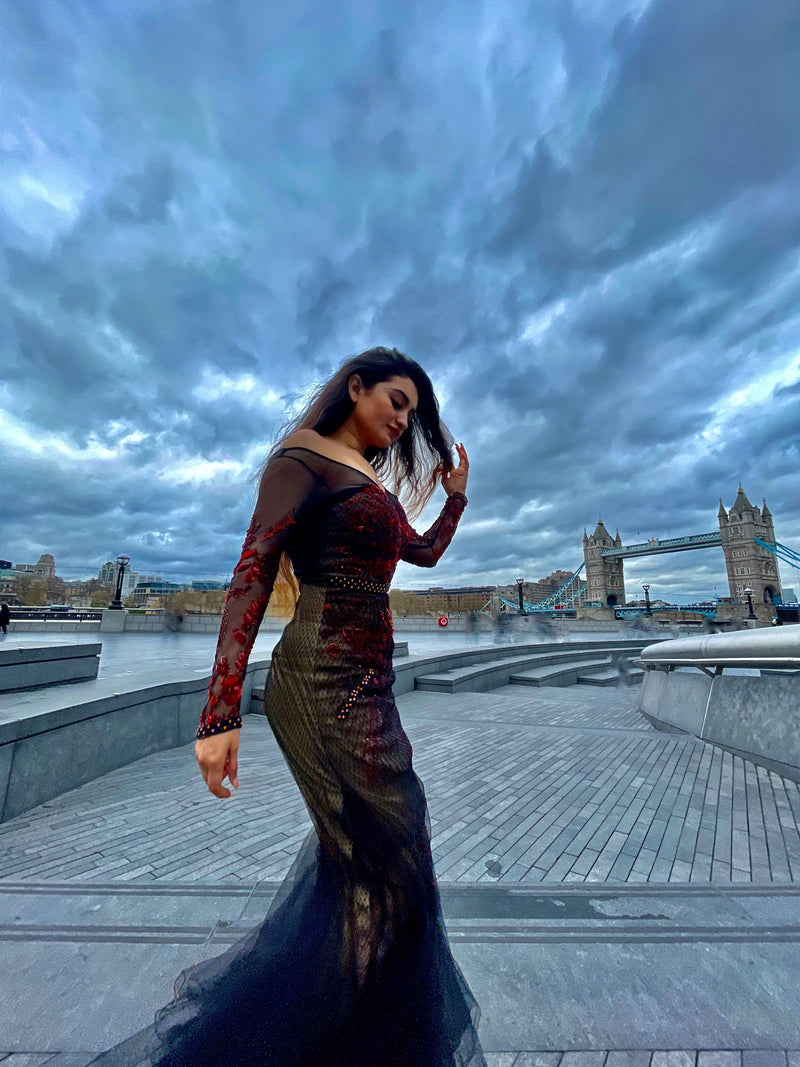 Black embellished Runway-Hit Gown - Aayushi Pathania Jaipur