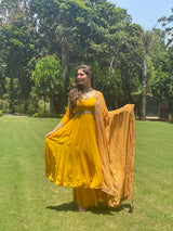 Sunflower mist color embroidered Anarkali set - Aayushi Pathania Jaipur