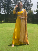 Sunflower mist color embroidered Anarkali set - Aayushi Pathania Jaipur